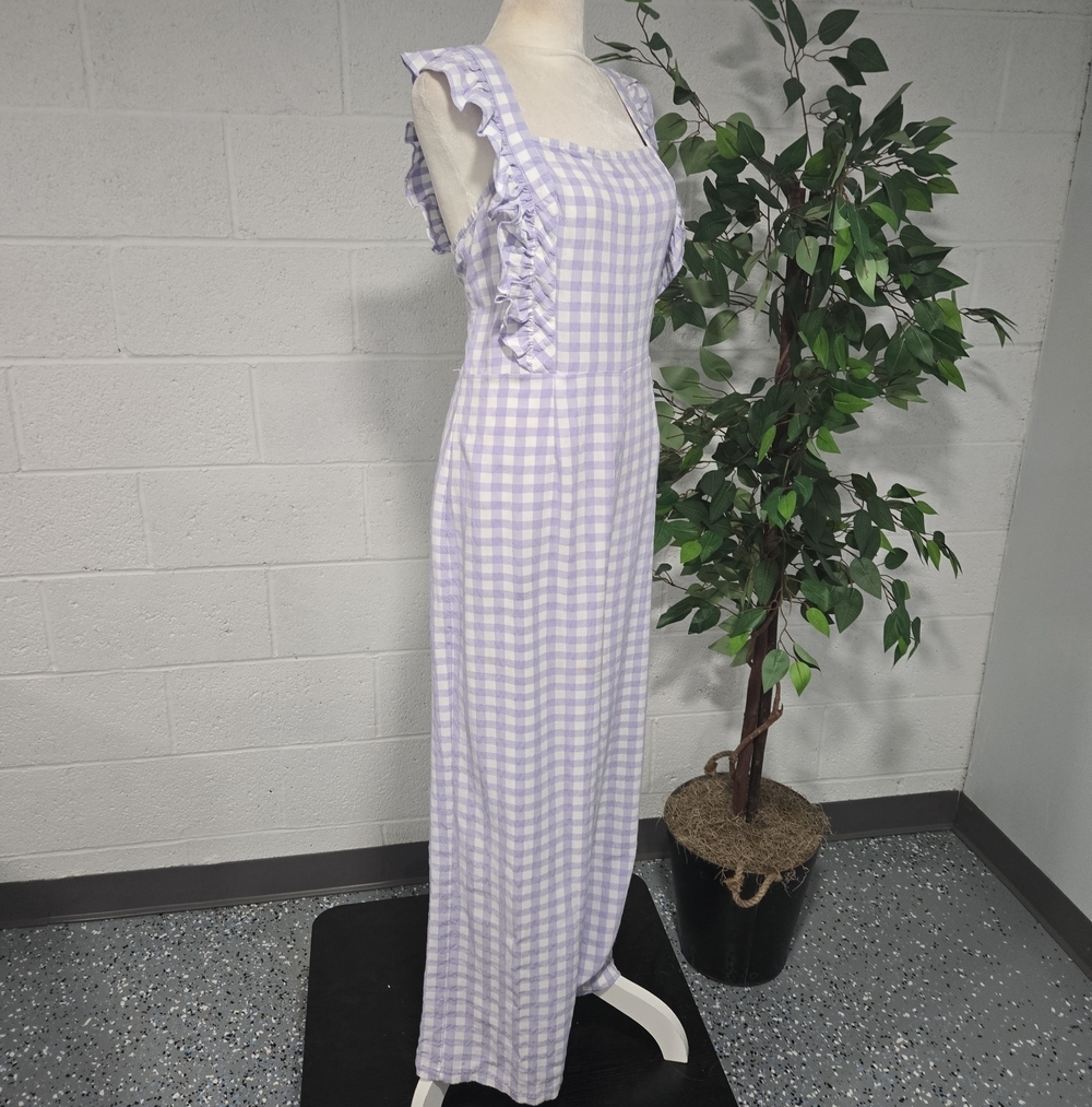 Urban Outfitters Emerson Gingham Ruffle Wide Leg Jumpsuit Fairy Garden Party XL - Picture 2 of 10